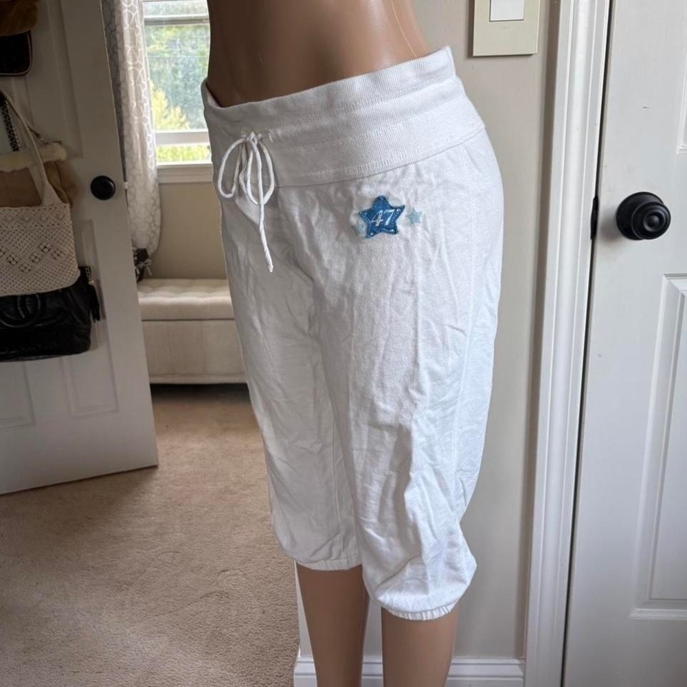 y2k 2000s white star letterman cotton capri sweatpants